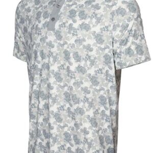 Men's Floral Short-Sleeve Henley Polo in Light Grey